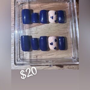 Navy Blue and Nude Heart Nail Set